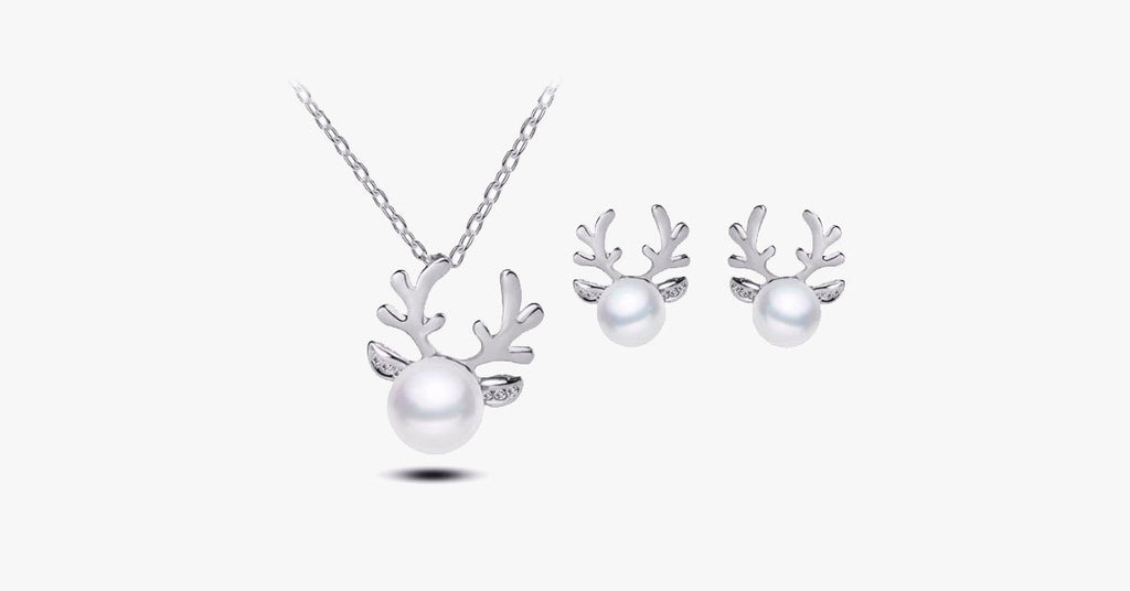 Crystal Antler Pearl Earrings & Necklace Set - FREE SHIP DEALS