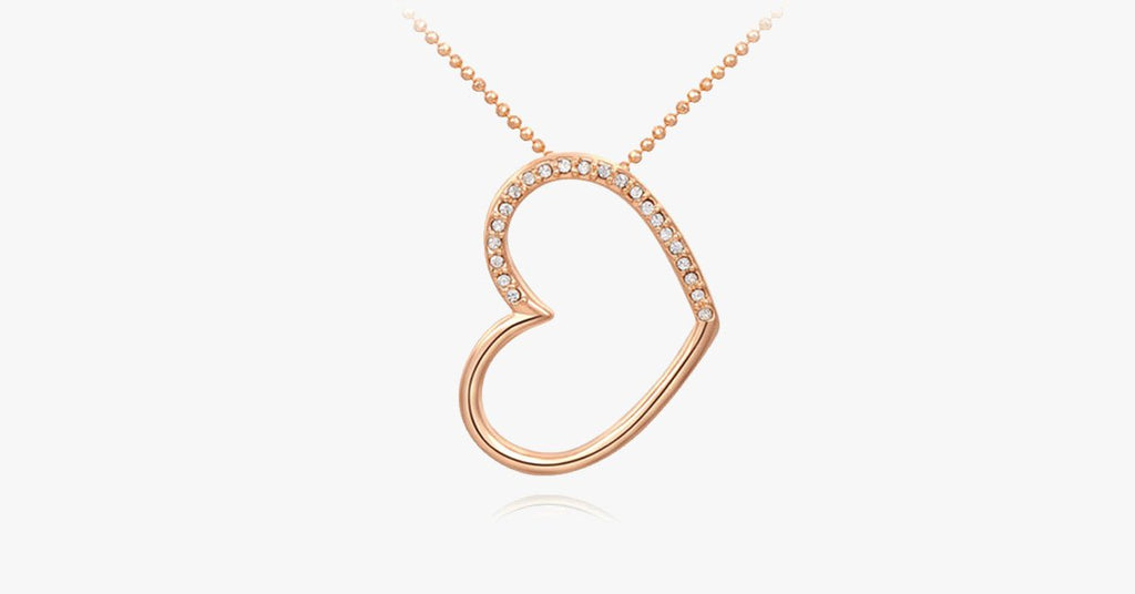 Sideways Heart CZ Necklace - Gold Plated