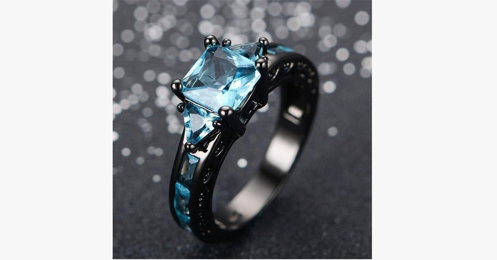 Aquamarine Gemstone Ring - 10kt Black Gold Plated - FREE SHIP DEALS