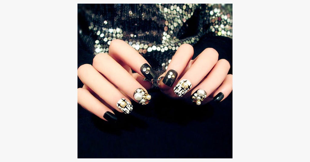 Black Rhinestone Finished Nails - FREE SHIP DEALS