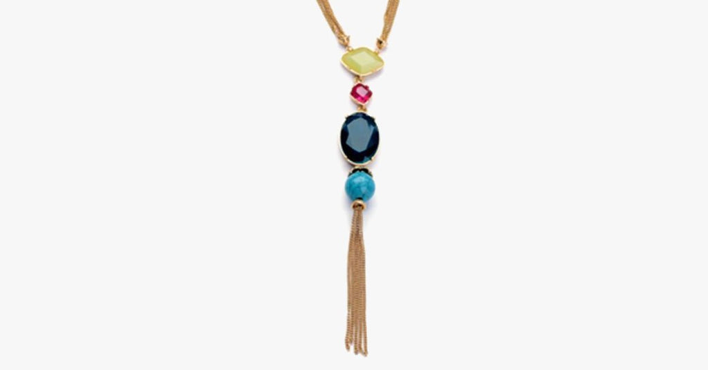Long Multi-Colored Gem Stone Tassel Necklace - FREE SHIP DEALS