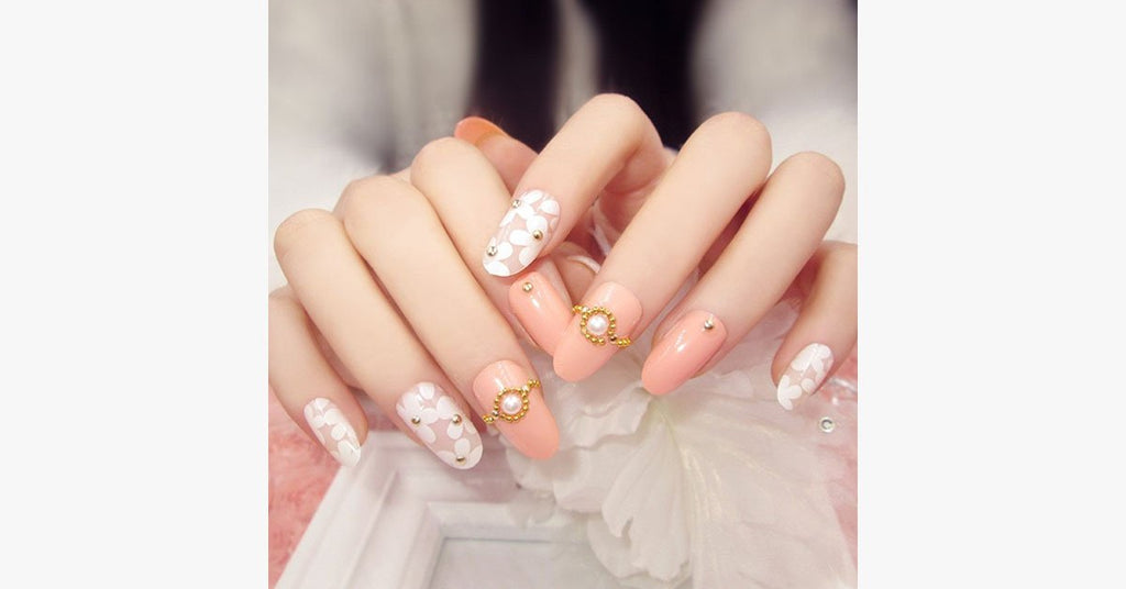 Nude Floral Nails - FREE SHIP DEALS