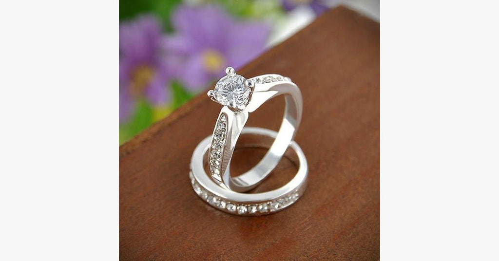 Silver Crystal Ring Set