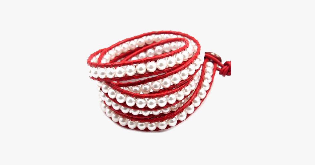 White Pearl on Red Leather - FREE SHIP DEALS