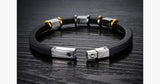 Punk Gold Stainless Steel Black Genuine Silicone Men's Bracelet - FREE SHIP DEALS