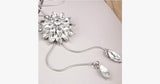 White Crystal Sunflower Tassel Long Necklace - FREE SHIP DEALS