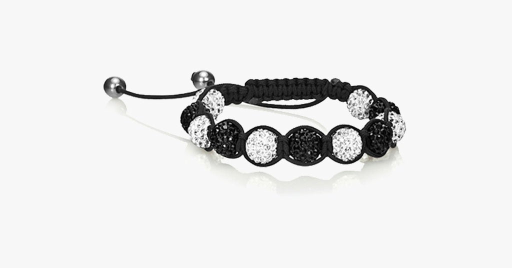 White & Black Crystal Balla Style Adjustable Bracelet - FREE SHIP DEALS