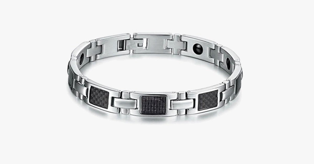 Silver on Black Stainless Steel Men's Bracelet - FREE SHIP DEALS