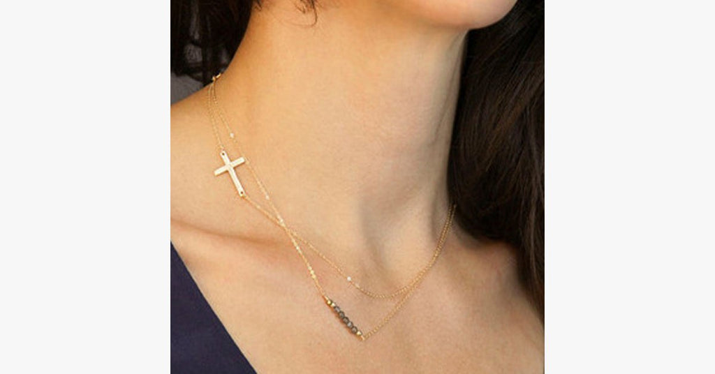 Two Layer Crystal Cross Necklace - FREE SHIP DEALS