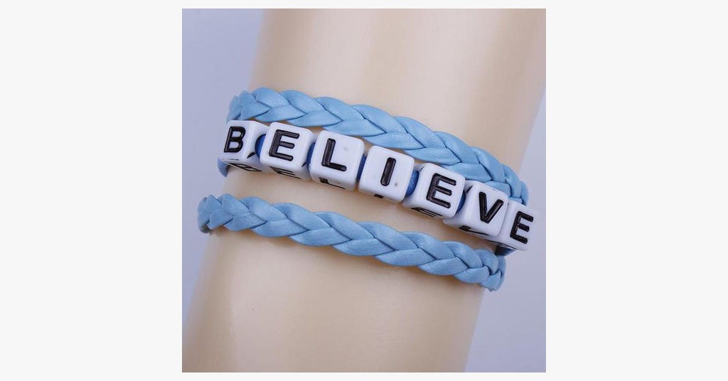 Braided Leather Believe Bracelet - FREE SHIP DEALS