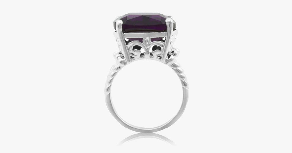 Silver Plated Cushion Cut 15mm Midnight Purple Cocktail Ring with Cable Split Shank - FREE SHIP DEALS