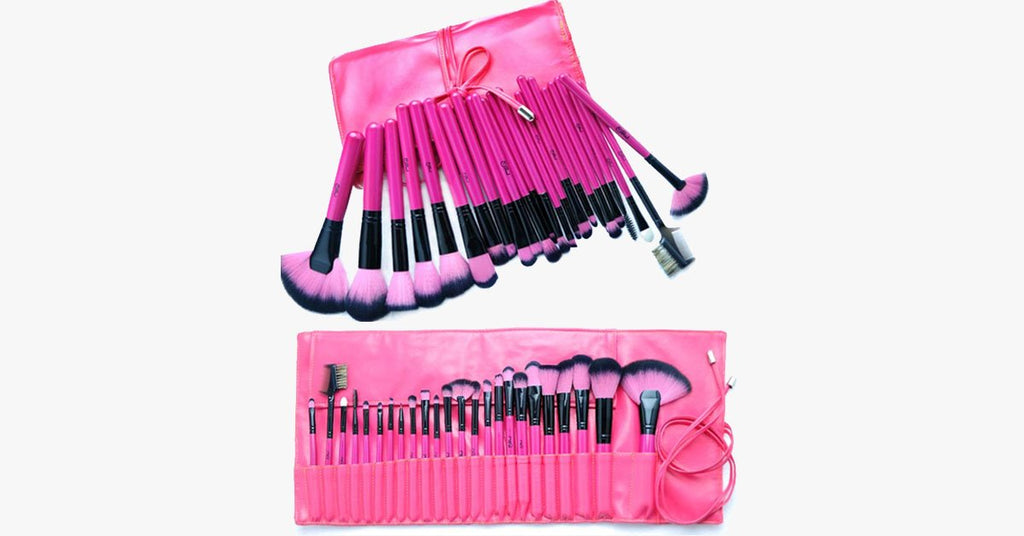 Hot Pink 24 Piece Make Up Brush Set - FREE SHIP DEALS