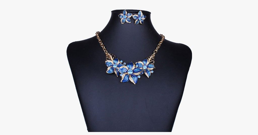 Enamel Flower Statement Necklace Set - FREE SHIP DEALS
