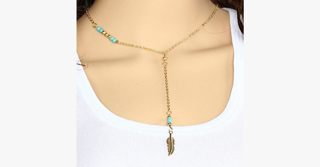 Turquoise Feather Beaded Pendant - FREE SHIP DEALS