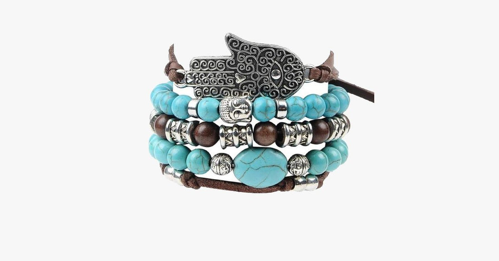 Hamsa Four Rope Turquoise Bracelet - FREE SHIP DEALS