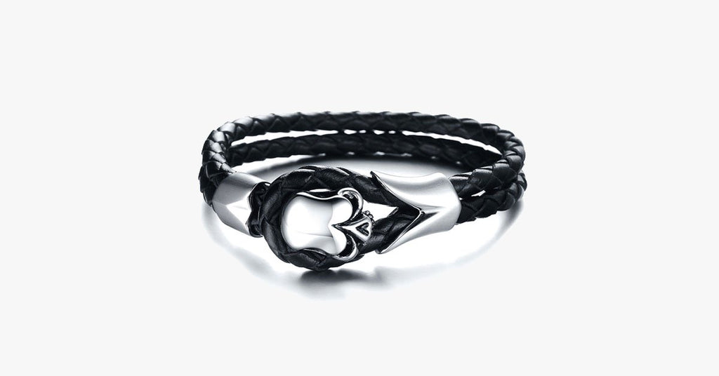 Dirty Skull Black Leather Men's Bracelet - FREE SHIP DEALS