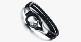 Dirty Skull Black Leather Men's Bracelet - FREE SHIP DEALS