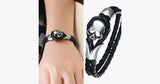 Dirty Skull Black Leather Men's Bracelet - FREE SHIP DEALS