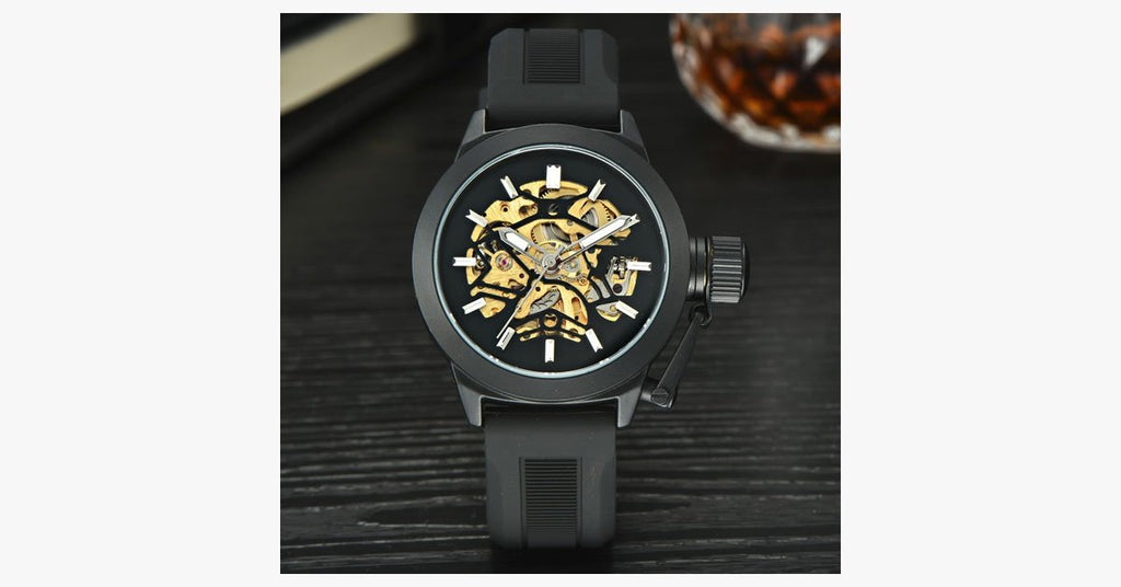 Black Silicone Strap Mechanical Watch - FREE SHIP DEALS