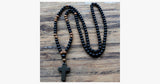 Black Cross Stone Wood Bead Necklace - FREE SHIP DEALS