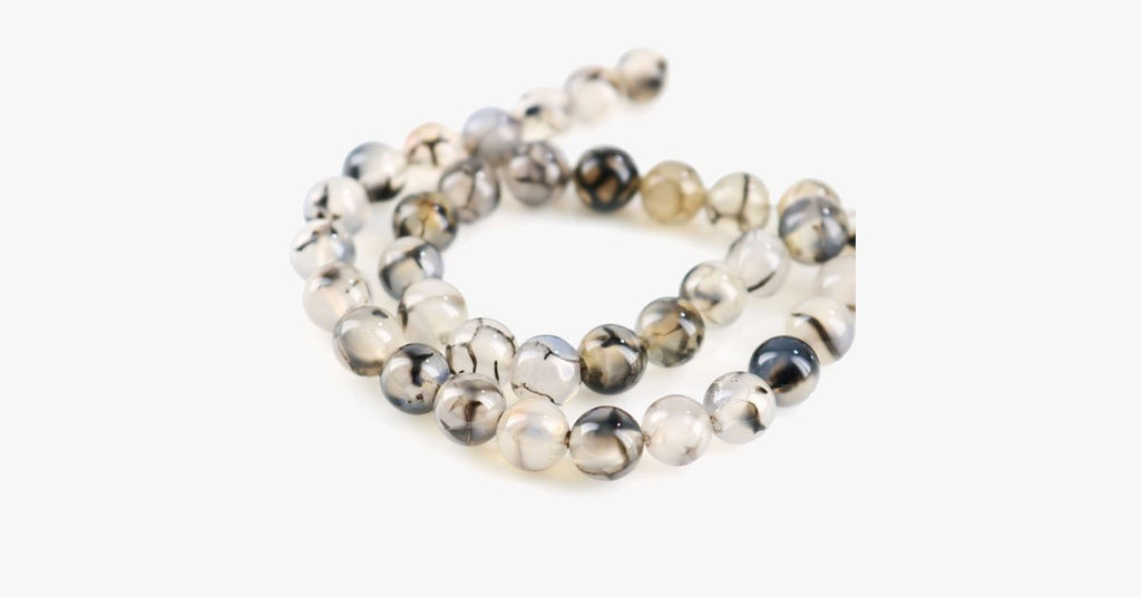 Black White Texture Onyx Chalcedony Beads Bracelet/Necklace - FREE SHIP DEALS
