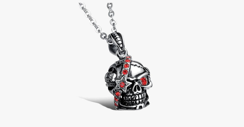 Bloody Stainless Steel and Cubic Zirconia Skull Pendant - FREE SHIP DEALS