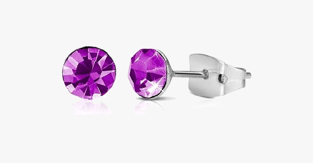 Pink Crystal Alloy with Chromium Plating Studs Butterfly Back