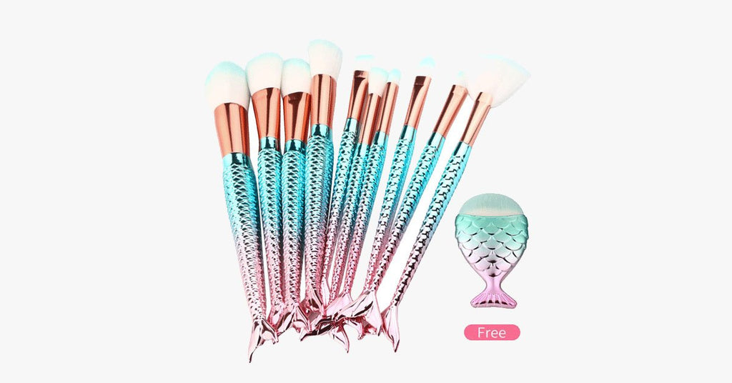 Blue Mermaid Brush Set with FREE Contour Brush - FREE SHIP DEALS