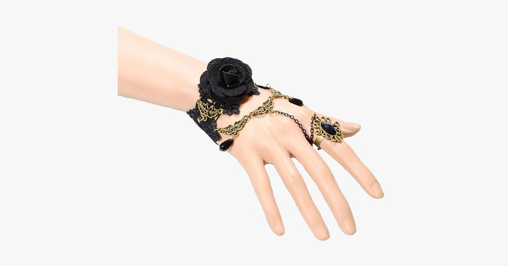 Dark Rose Ring-to-Wrist Bracelet - FREE SHIP DEALS