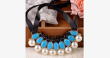Ribbon Pearl Choker Statement Necklace