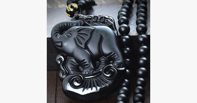 Natural Obsidian Elephant Necklace - FREE SHIP DEALS