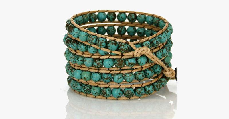Natural Turquoise Stone Wrap Bracelet - FREE SHIP DEALS