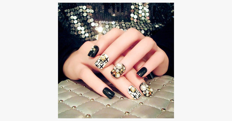 Black Rhinestone Finished Nails - FREE SHIP DEALS