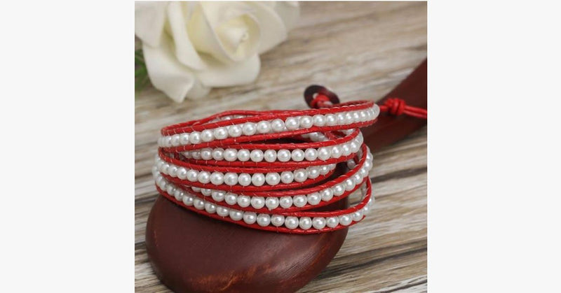 White Pearl on Red Leather - FREE SHIP DEALS
