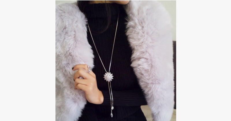 White Crystal Sunflower Tassel Long Necklace - FREE SHIP DEALS