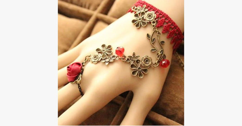 Red Vine Ring-to-Wrist Bracelet