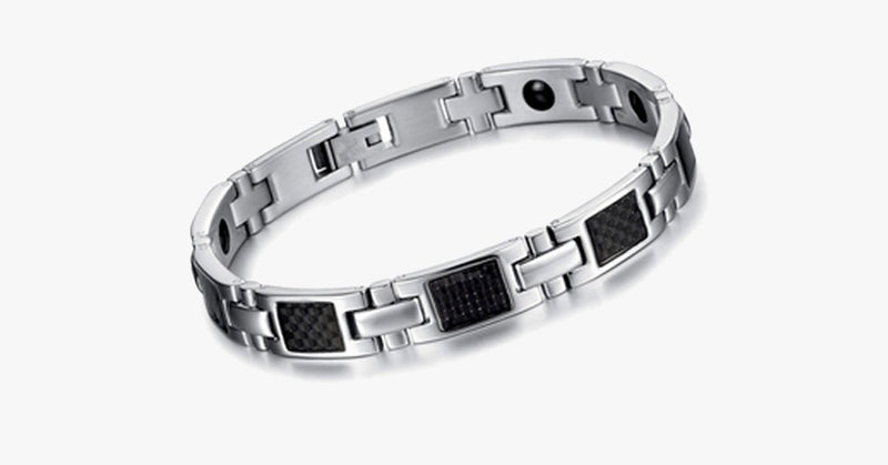Silver on Black Stainless Steel Men's Bracelet - FREE SHIP DEALS