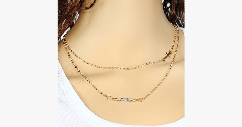 Two Layer Crystal Cross Necklace - FREE SHIP DEALS