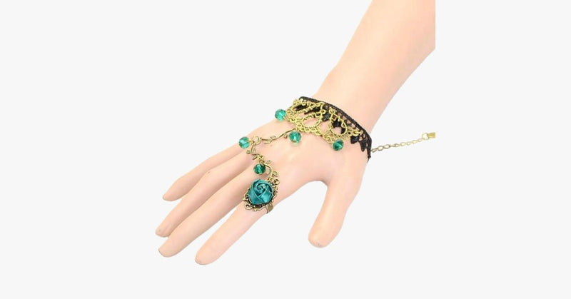 Turquoise Raindrop Ring-to-Wrist  Bracelet - FREE SHIP DEALS