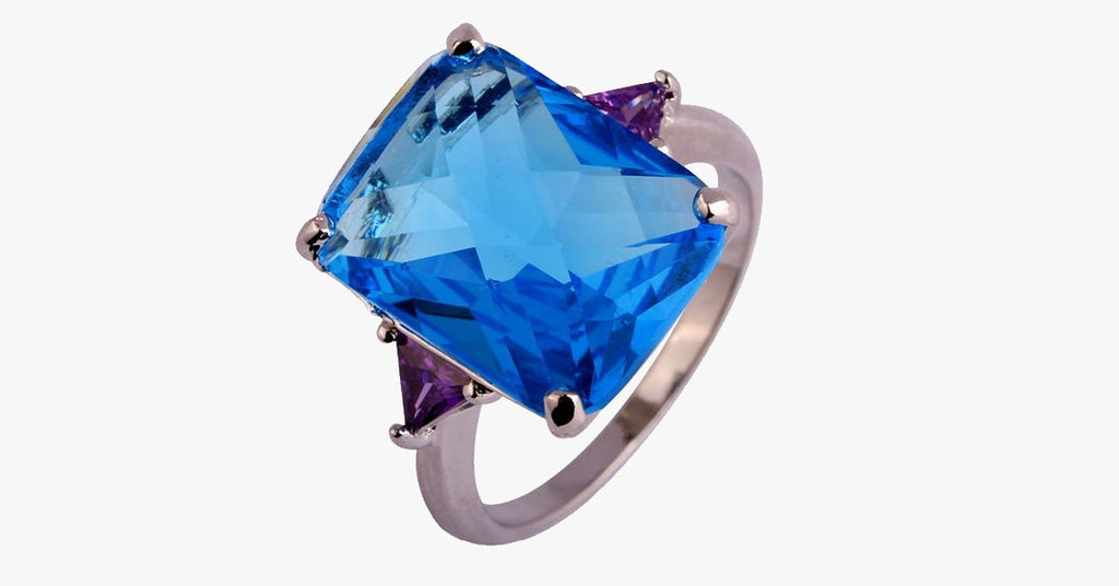 Rectangle Cut Sapphire Aquamarine Ring - FREE SHIP DEALS