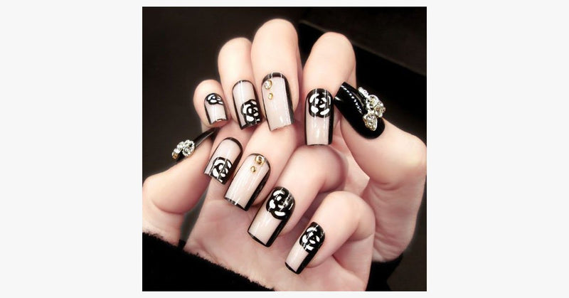 Black Rose Transparent Nails - FREE SHIP DEALS