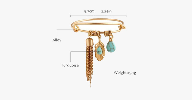 Vintage Turquoise Tassel Bangle 14K Gold Plated - FREE SHIP DEALS