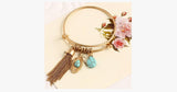 Vintage Turquoise Tassel Bangle 14K Gold Plated - FREE SHIP DEALS