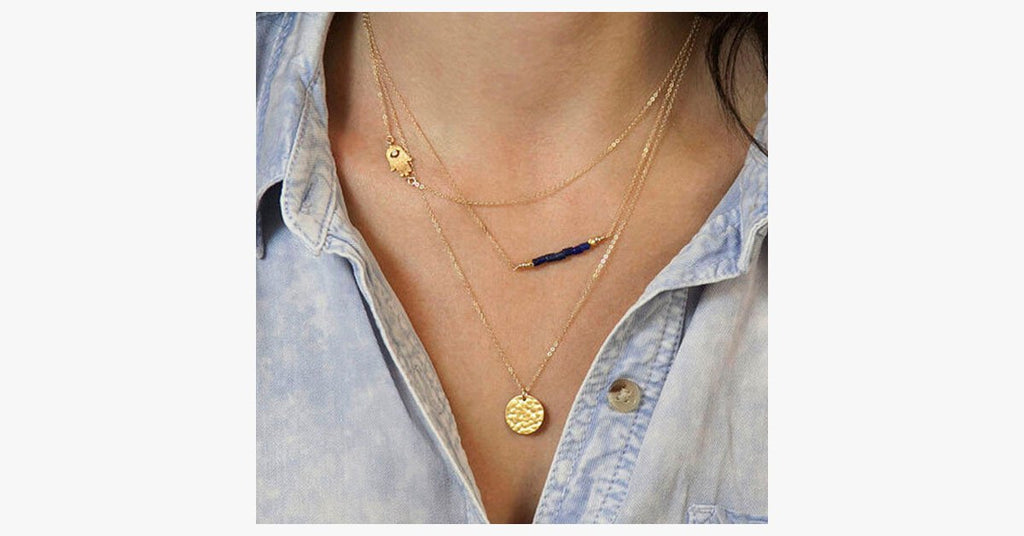 Double Chain Blue Bead Necklace - FREE SHIP DEALS