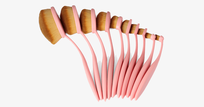 10 Piece Soft Pink Oval Brush Set - FREE SHIP DEALS
