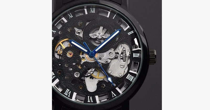 Men's Black Skeleton Wrist Watch