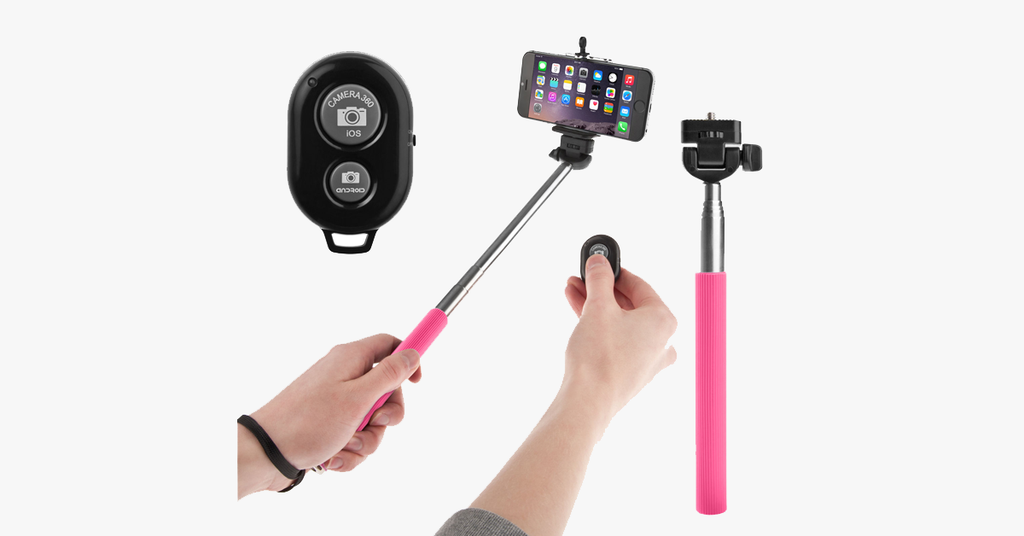 Selfie Stick With Remote Bluetooth Shutter Button - Assorted Colors