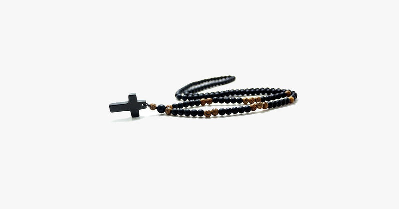 Black Cross Stone Wood Bead Necklace - FREE SHIP DEALS