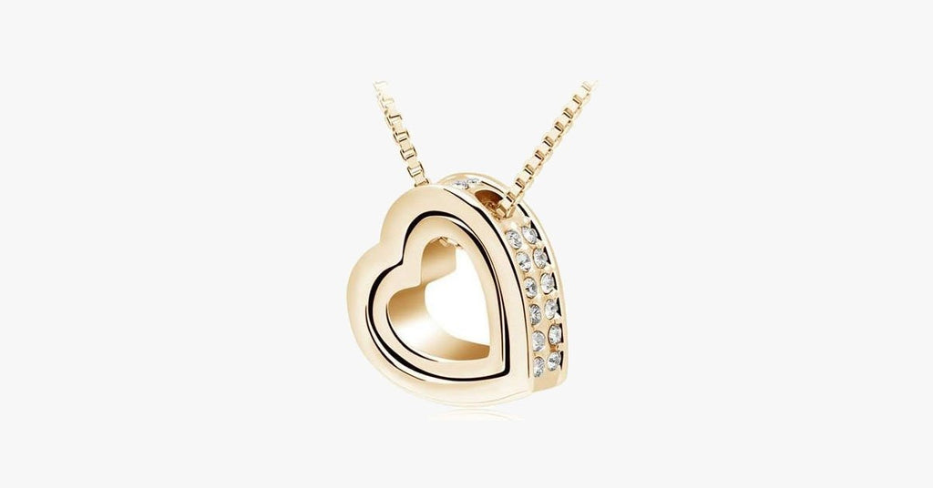 Double Heart Pendant - Yellow Gold - FREE SHIP DEALS