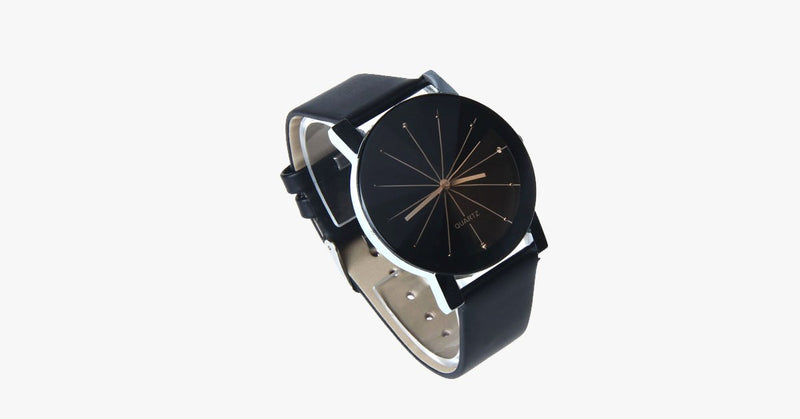 Black Leather Quartz Analog Watch - FREE SHIP DEALS